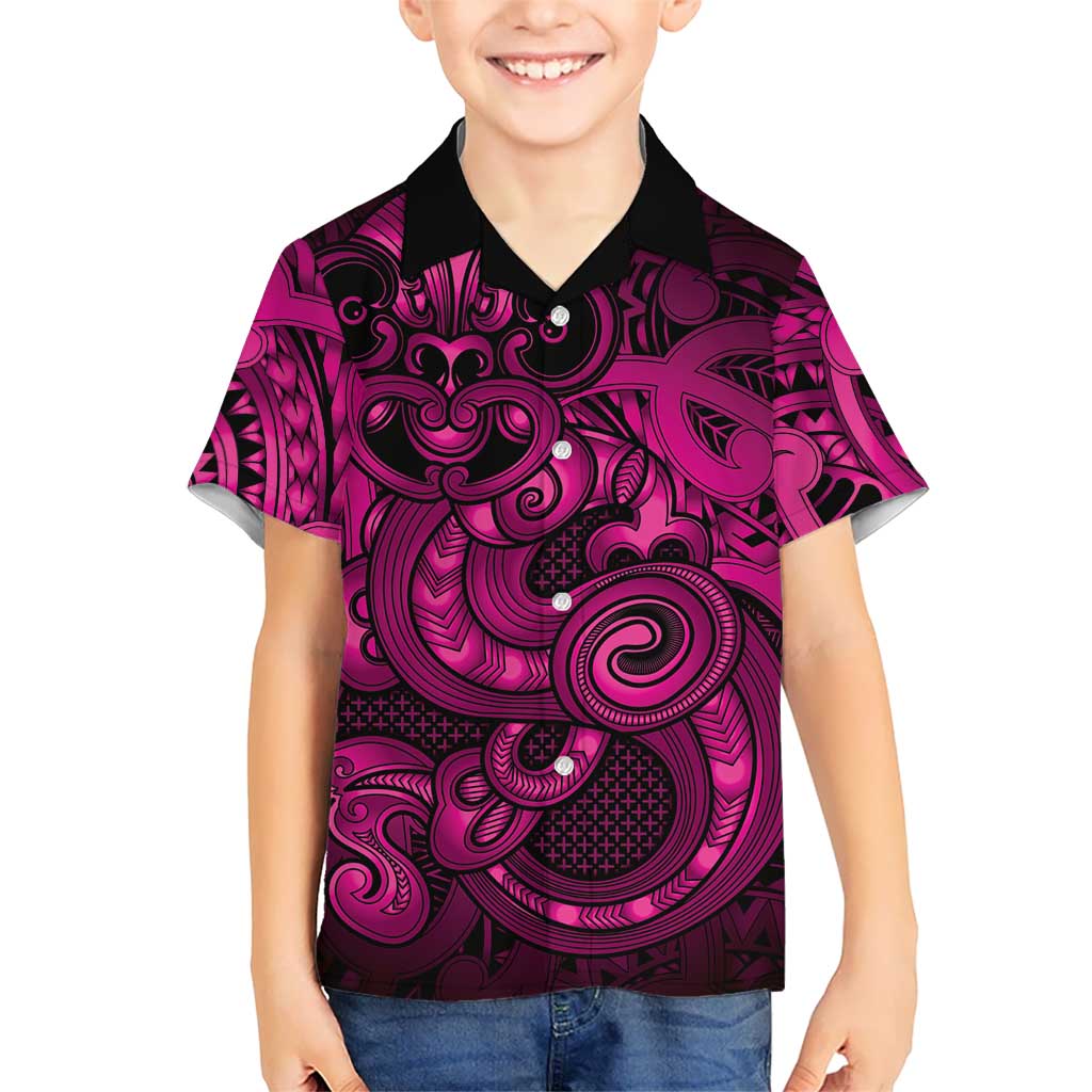 Aotearoa Maori Hei Tiki Family Matching Puletasi and Hawaiian Shirt Mawhero Kowhaiwhai Puhoro Motif LT9 Son's Shirt Pink - Polynesian Pride