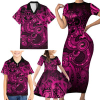 Aotearoa Maori Hei Tiki Family Matching Short Sleeve Bodycon Dress and Hawaiian Shirt Mawhero Kowhaiwhai Puhoro Motif LT9 - Polynesian Pride