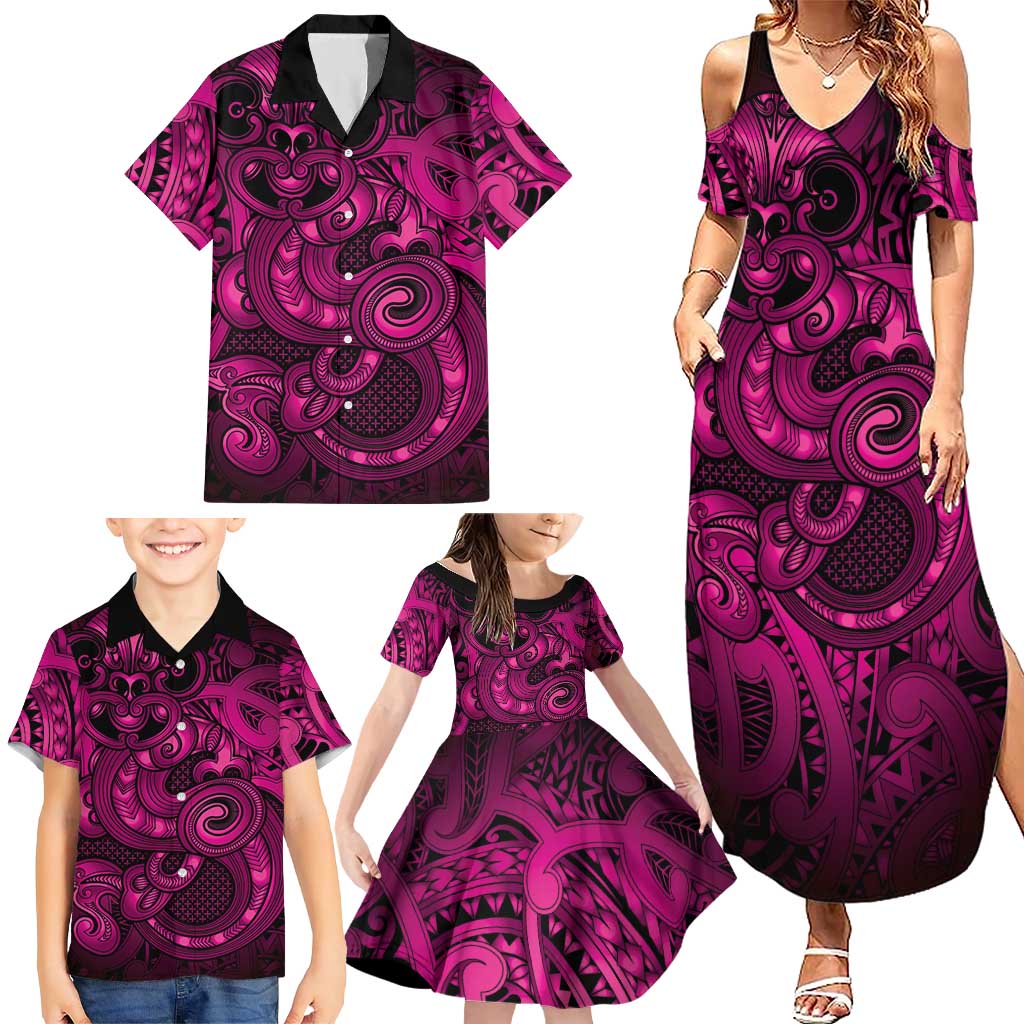 Aotearoa Maori Hei Tiki Family Matching Summer Maxi Dress and Hawaiian Shirt Mawhero Kowhaiwhai Puhoro Motif LT9 - Polynesian Pride