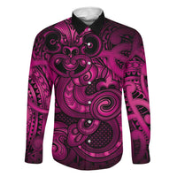 Aotearoa Maori Hei Tiki Family Matching Summer Maxi Dress and Hawaiian Shirt Mawhero Kowhaiwhai Puhoro Motif LT9 Dad's Shirt - Long Sleeve Pink - Polynesian Pride