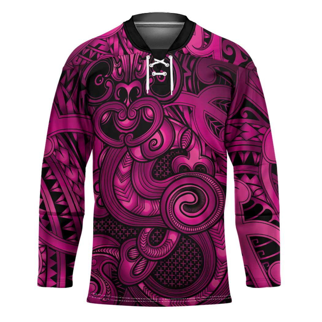 Aotearoa Maori Hei Tiki Hockey Jersey Mawhero Kowhaiwhai Puhoro Motif LT9 Unisex Pink - Polynesian Pride