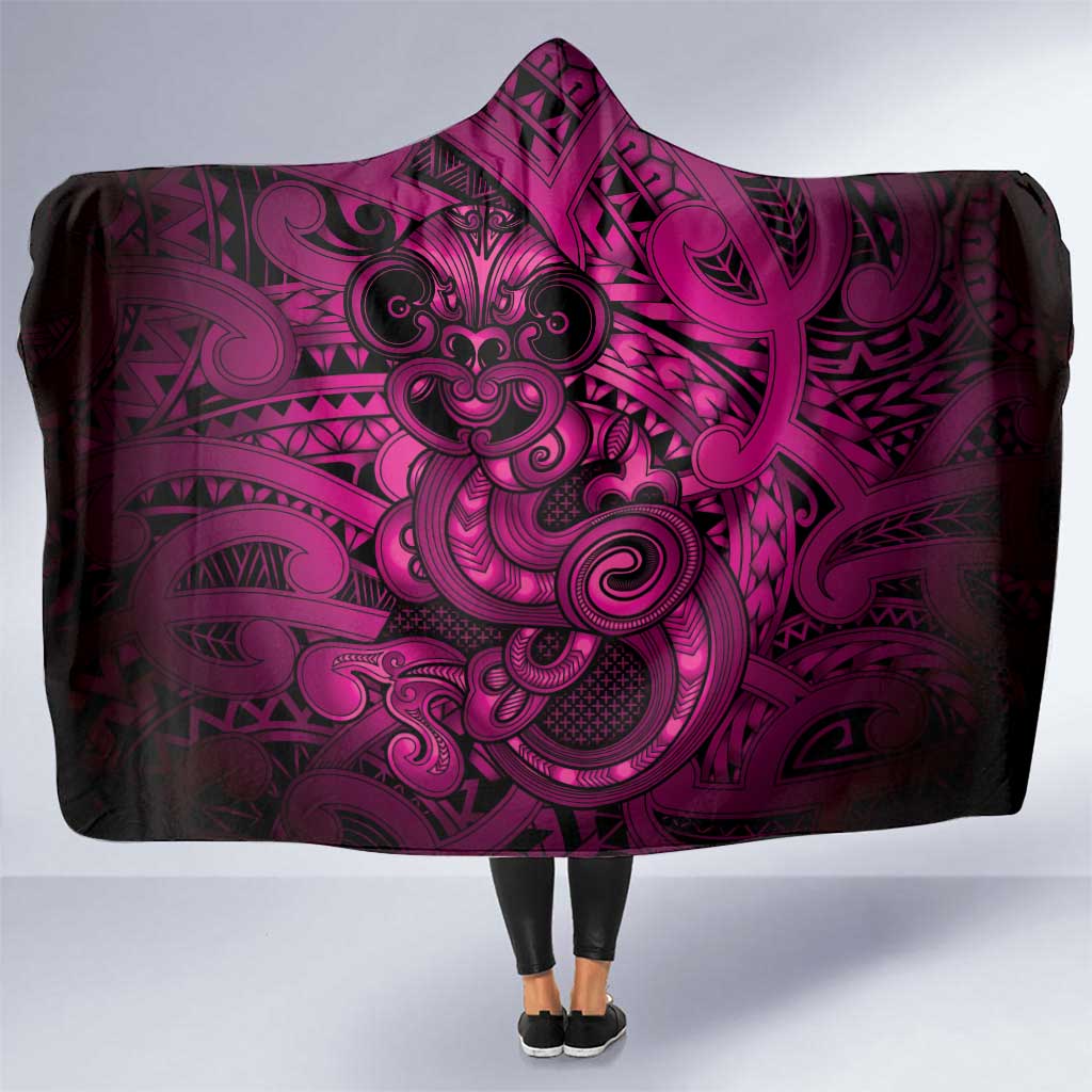Aotearoa Maori Hei Tiki Hooded Blanket Mawhero Kowhaiwhai Puhoro Motif LT9 One Size Pink - Polynesian Pride
