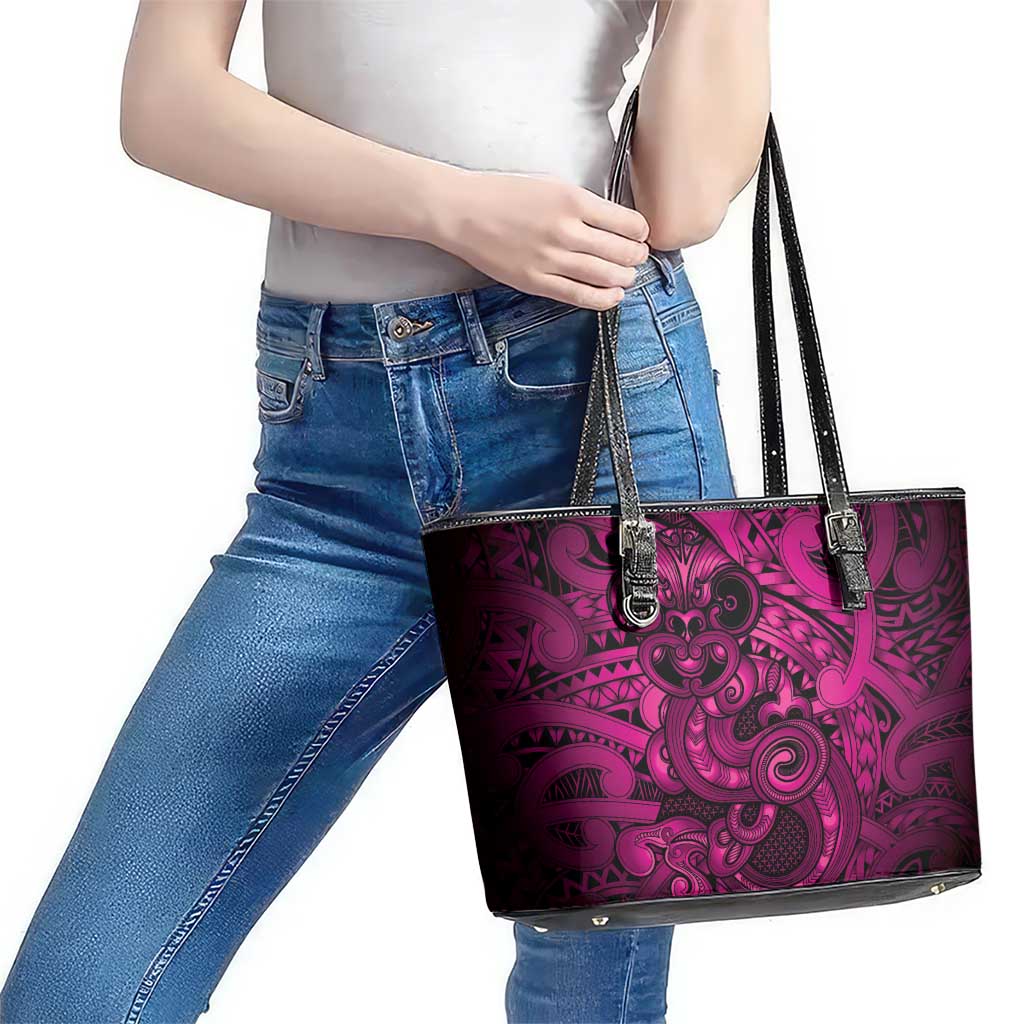 Aotearoa Maori Hei Tiki Leather Tote Bag Mawhero Kowhaiwhai Puhoro Motif LT9 - Polynesian Pride