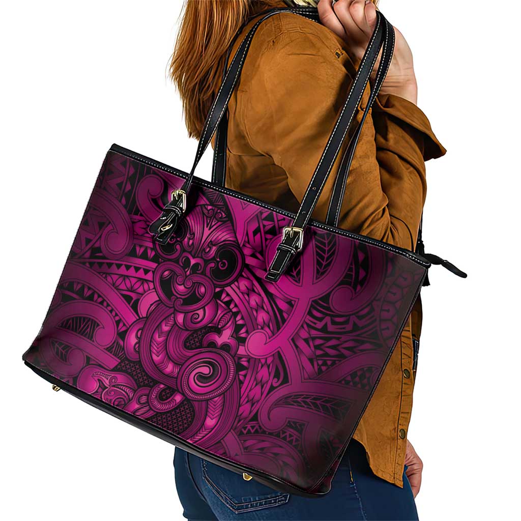 Aotearoa Maori Hei Tiki Leather Tote Bag Mawhero Kowhaiwhai Puhoro Motif LT9 - Polynesian Pride