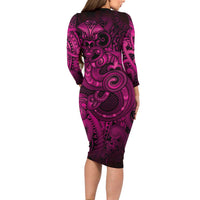 Aotearoa Maori Hei Tiki Long Sleeve Bodycon Dress Mawhero Kowhaiwhai Puhoro Motif