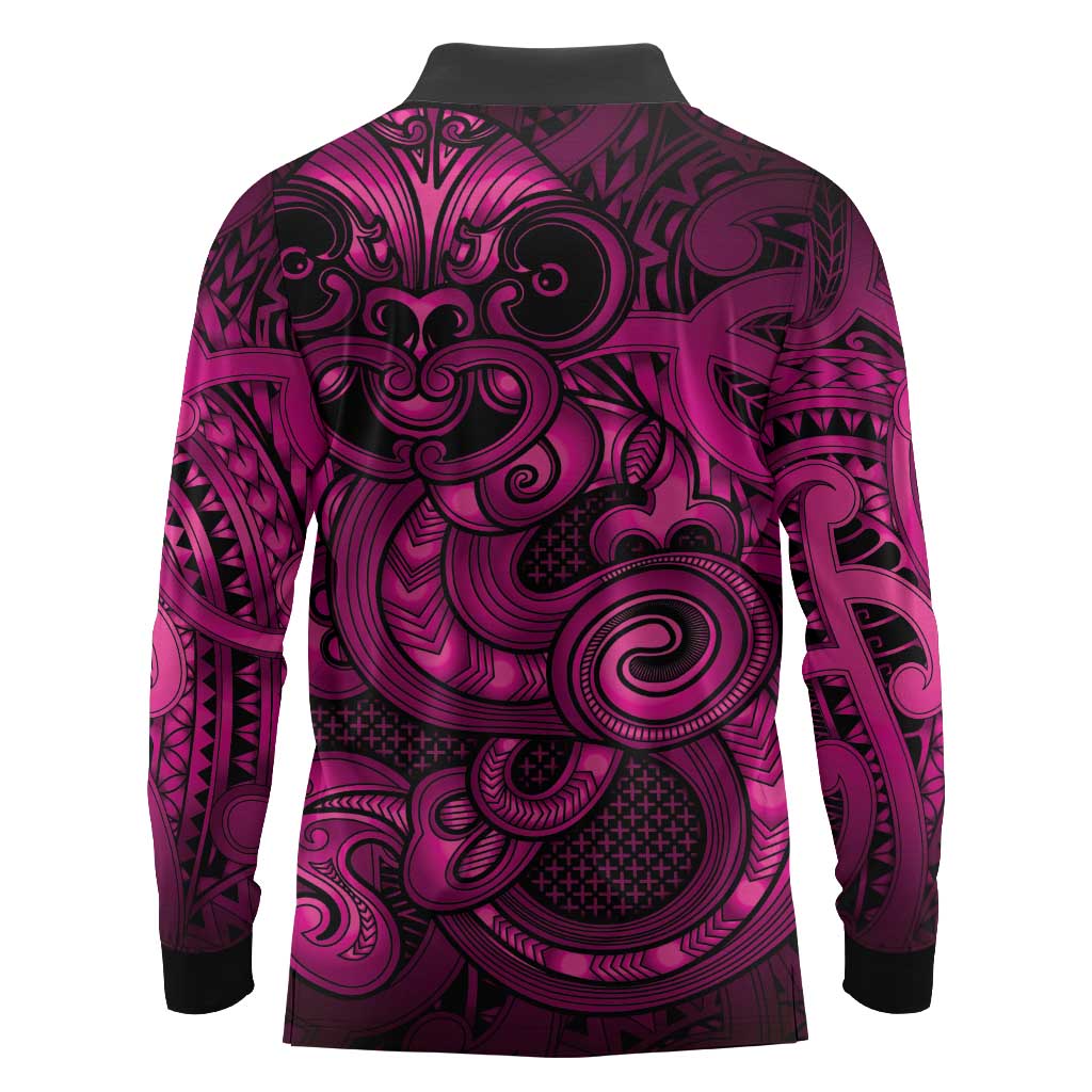 Aotearoa Maori Hei Tiki Long Sleeve Polo Shirt Mawhero Kowhaiwhai Puhoro Motif