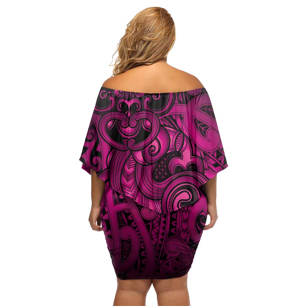 Aotearoa Maori Hei Tiki Off Shoulder Short Dress Mawhero Kowhaiwhai Puhoro Motif LT9 - Polynesian Pride