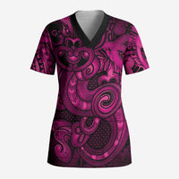 Aotearoa Maori Hei Tiki Scrub Top Mawhero Kowhaiwhai Puhoro Motif LT9 Adult Pink - Polynesian Pride