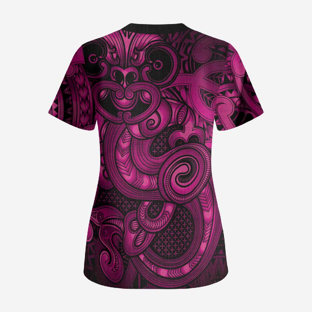 Aotearoa Maori Hei Tiki Scrub Top Mawhero Kowhaiwhai Puhoro Motif LT9 - Polynesian Pride