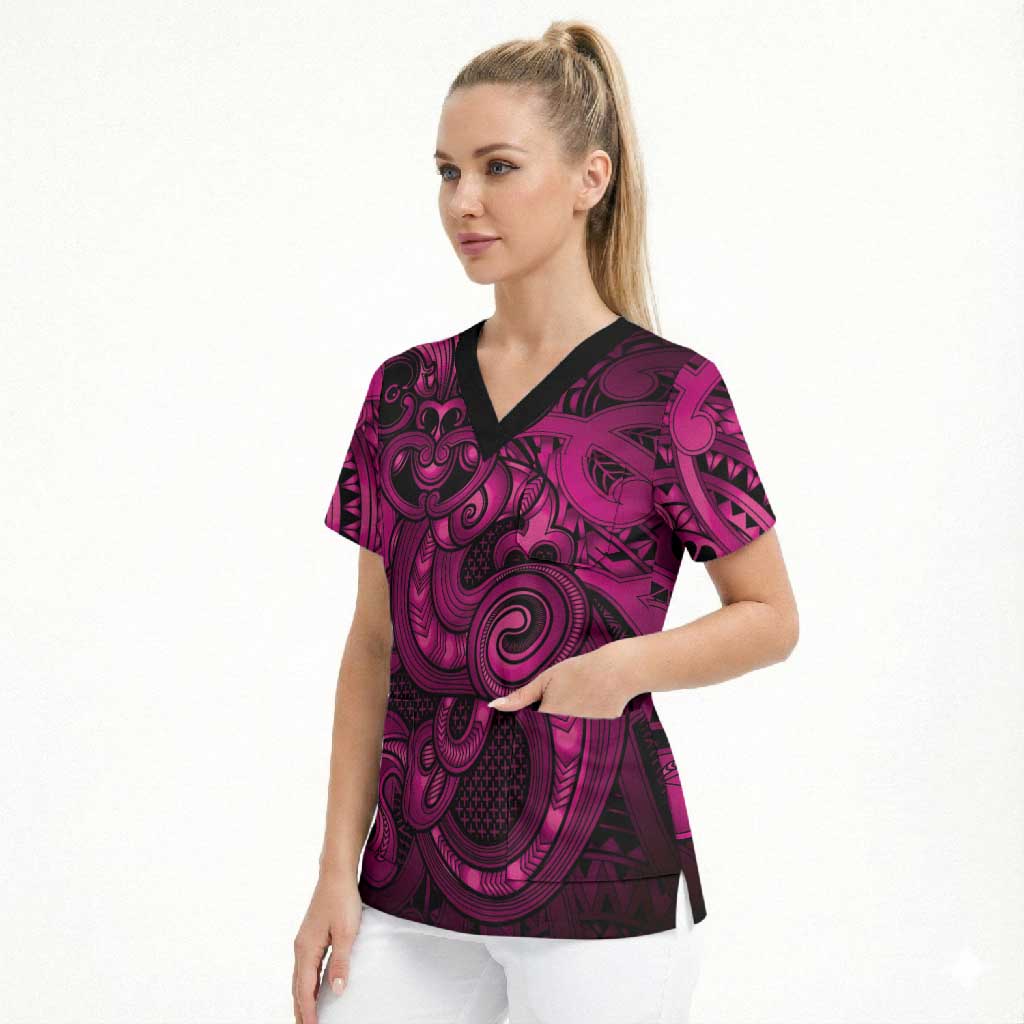 Aotearoa Maori Hei Tiki Scrub Top Mawhero Kowhaiwhai Puhoro Motif LT9 - Polynesian Pride