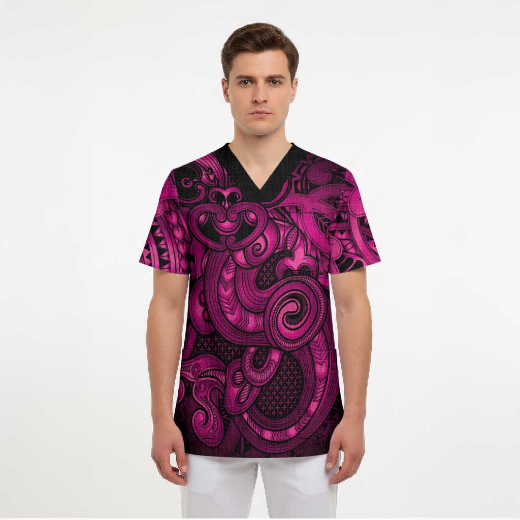 Aotearoa Maori Hei Tiki Scrub Top Mawhero Kowhaiwhai Puhoro Motif LT9 - Polynesian Pride