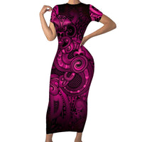 Aotearoa Maori Hei Tiki Short Sleeve Bodycon Dress Mawhero Kowhaiwhai Puhoro Motif