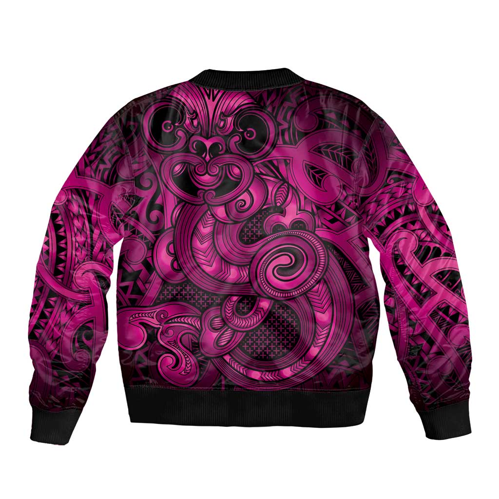 Aotearoa Maori Hei Tiki Sleeve Zip Bomber Jacket Mawhero Kowhaiwhai Puhoro Motif LT9 - Polynesian Pride