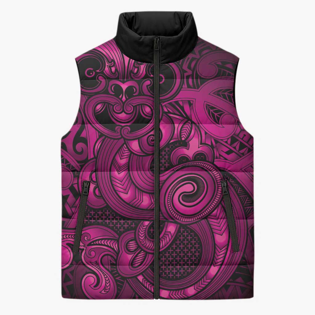 Aotearoa Maori Hei Tiki Sleeveless Puffer Jacket Mawhero Kowhaiwhai Puhoro Motif