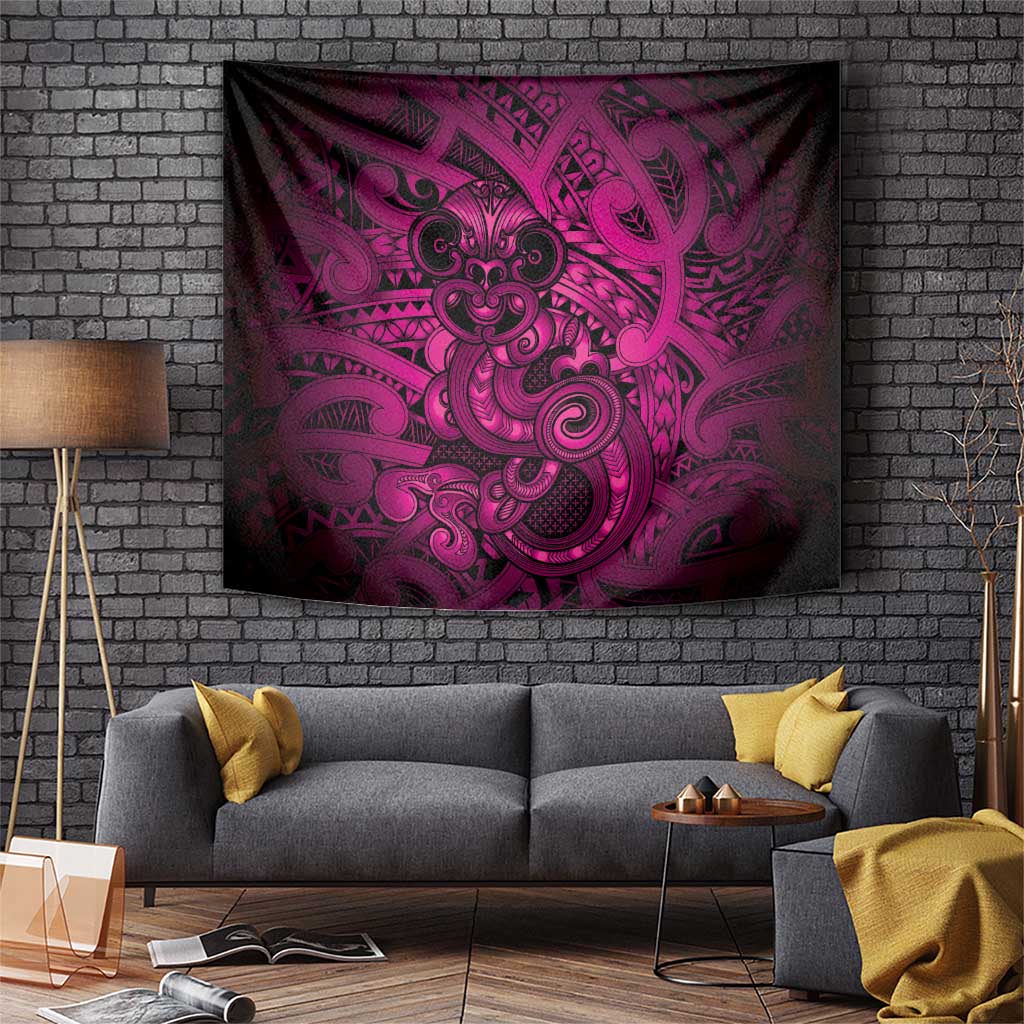 Aotearoa Maori Hei Tiki Tapestry Mawhero Kowhaiwhai Puhoro Motif LT9 Pink - Polynesian Pride