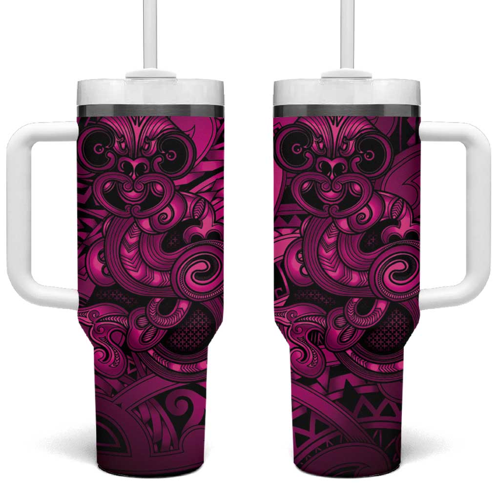 Aotearoa Maori Hei Tiki Tumbler With Handle Mawhero Kowhaiwhai Puhoro Motif LT9 One Size: 40 oz Pink - Polynesian Pride