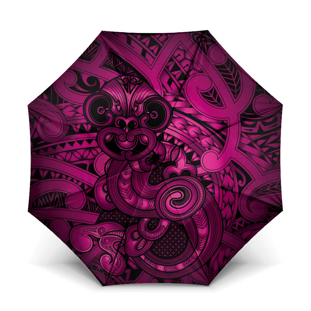 Aotearoa Maori Hei Tiki Umbrella Mawhero Kowhaiwhai Puhoro Motif LT9 One Size Folded 11.42 inch Opened Diameter 37.4 inch Pink - Polynesian Pride