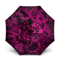 Aotearoa Maori Hei Tiki Umbrella Mawhero Kowhaiwhai Puhoro Motif LT9 One Size Folded 11.42 inch Opened Diameter 37.4 inch Pink - Polynesian Pride