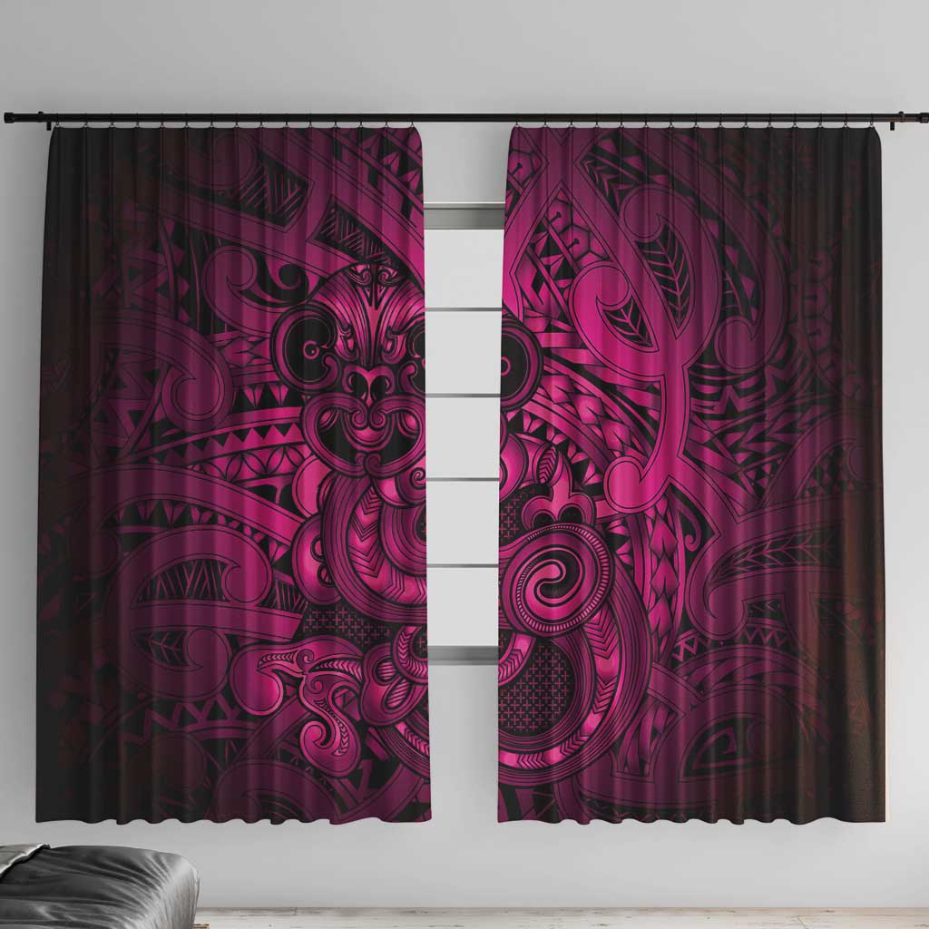 Aotearoa Maori Hei Tiki Window Curtain Mawhero Kowhaiwhai Puhoro Motif LT9 With Hooks Pink - Polynesian Pride