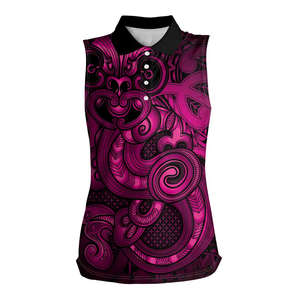 Aotearoa Maori Hei Tiki Women Sleeveless Polo Shirt Mawhero Kowhaiwhai Puhoro Motif
