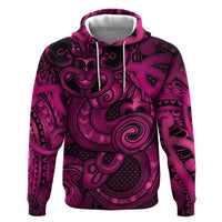 Aotearoa Maori Hei Tiki Zip Hoodie Mawhero Kowhaiwhai Puhoro Motif LT9 Pullover Hoodie Pink - Polynesian Pride
