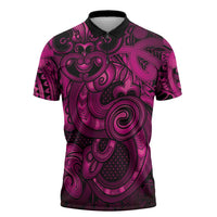 Aotearoa Maori Hei Tiki Zipper Polo Shirt Mawhero Kowhaiwhai Puhoro Motif