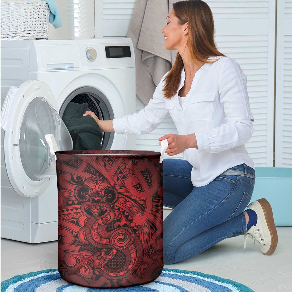 Aotearoa Maori Hei Tiki Laundry Basket Whero Kowhaiwhai Puhoro Motif