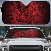 Aotearoa Maori Hei Tiki Auto Sun Shade Whero Kowhaiwhai Puhoro Motif LT9 Red - Polynesian Pride