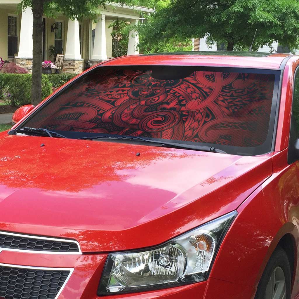 Aotearoa Maori Hei Tiki Auto Sun Shade Whero Kowhaiwhai Puhoro Motif LT9 - Polynesian Pride
