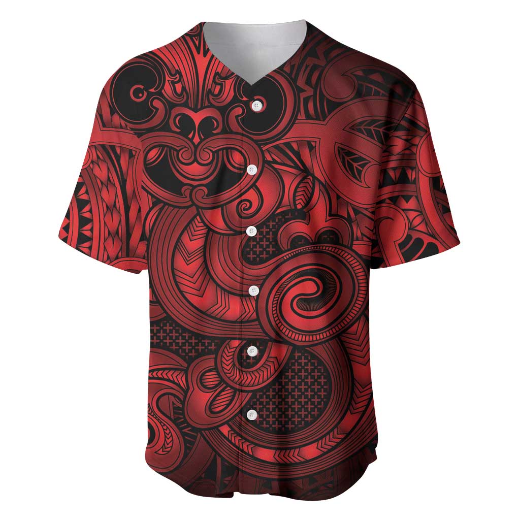Aotearoa Maori Hei Tiki Baseball Jersey Whero Kowhaiwhai Puhoro Motif LT9 Red - Polynesian Pride