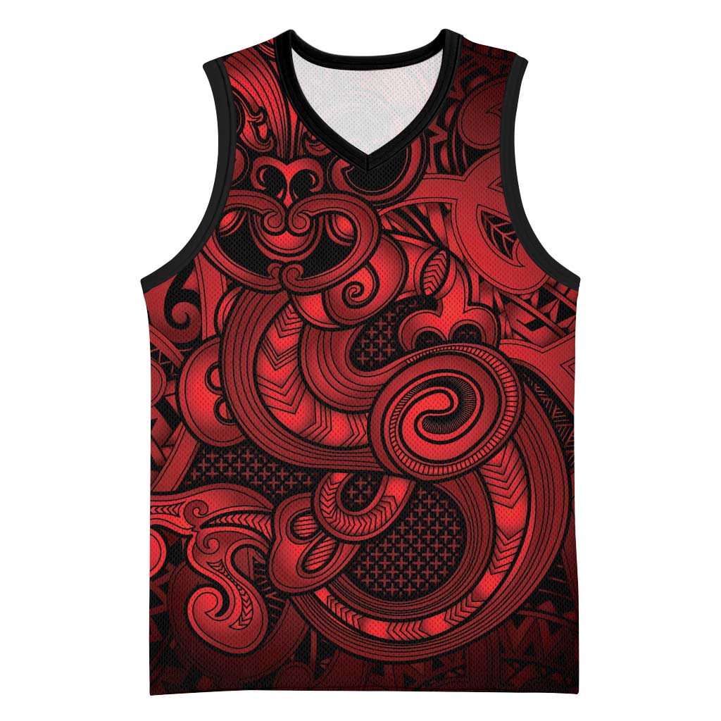 Aotearoa Maori Hei Tiki Basketball Jersey Whero Kowhaiwhai Puhoro Motif