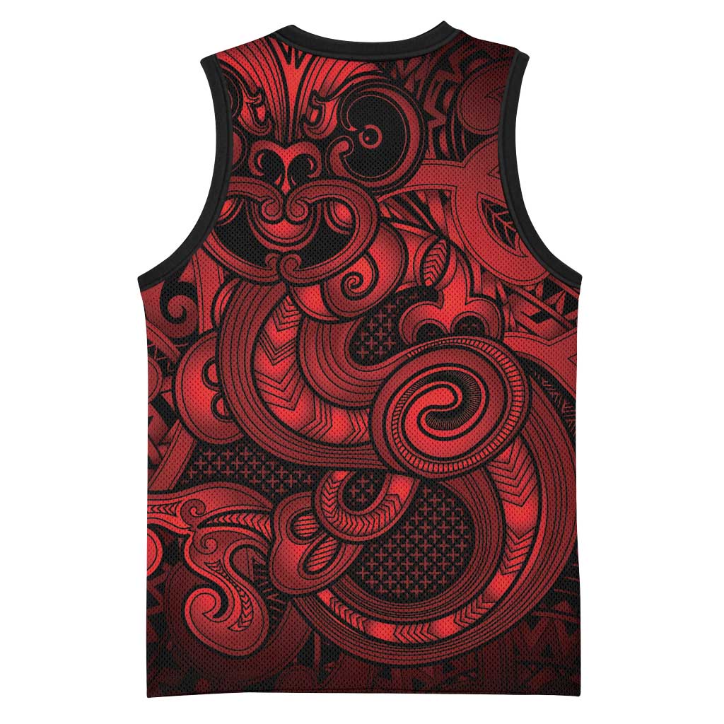 Aotearoa Maori Hei Tiki Basketball Jersey Whero Kowhaiwhai Puhoro Motif