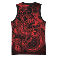 Aotearoa Maori Hei Tiki Basketball Jersey Whero Kowhaiwhai Puhoro Motif