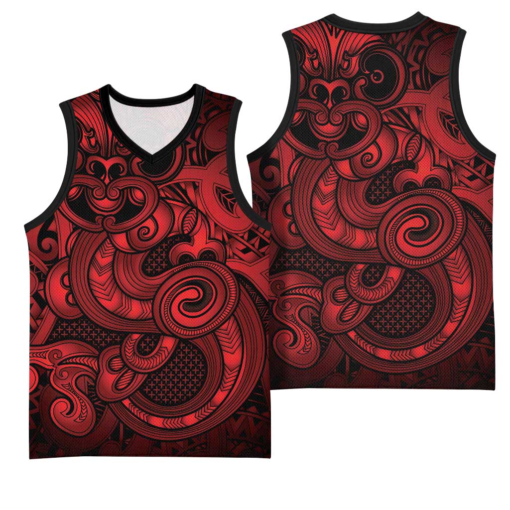 Aotearoa Maori Hei Tiki Basketball Jersey Whero Kowhaiwhai Puhoro Motif