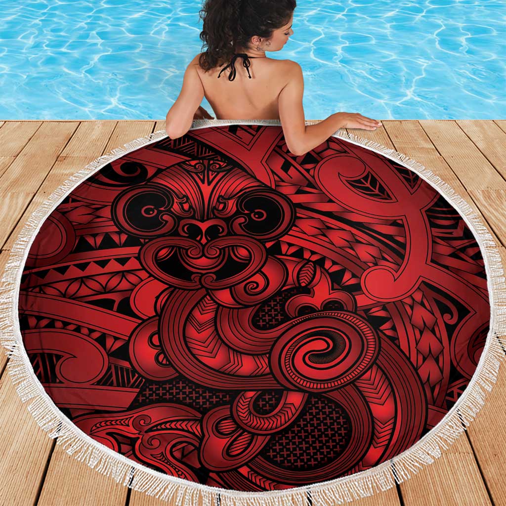 Aotearoa Maori Hei Tiki Beach Blanket Whero Kowhaiwhai Puhoro Motif