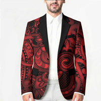 Aotearoa Maori Hei Tiki Blazer Whero Kowhaiwhai Puhoro Motif