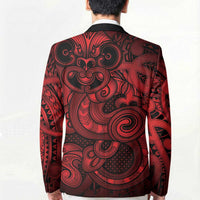 Aotearoa Maori Hei Tiki Blazer Whero Kowhaiwhai Puhoro Motif