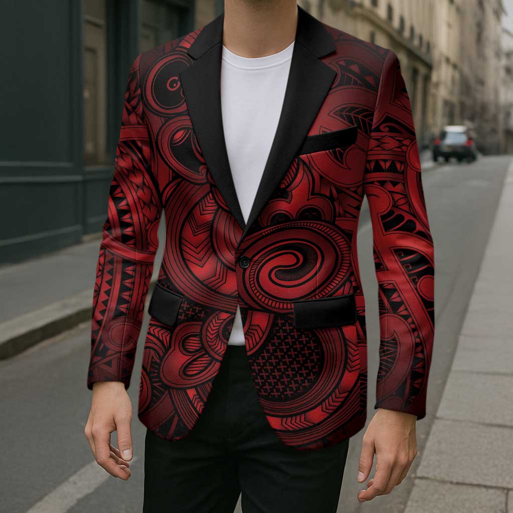 Aotearoa Maori Hei Tiki Blazer Whero Kowhaiwhai Puhoro Motif