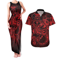 Aotearoa Maori Hei Tiki Couples Matching Tank Maxi Dress and Hawaiian Shirt Whero Kowhaiwhai Puhoro Motif LT9 Red - Polynesian Pride