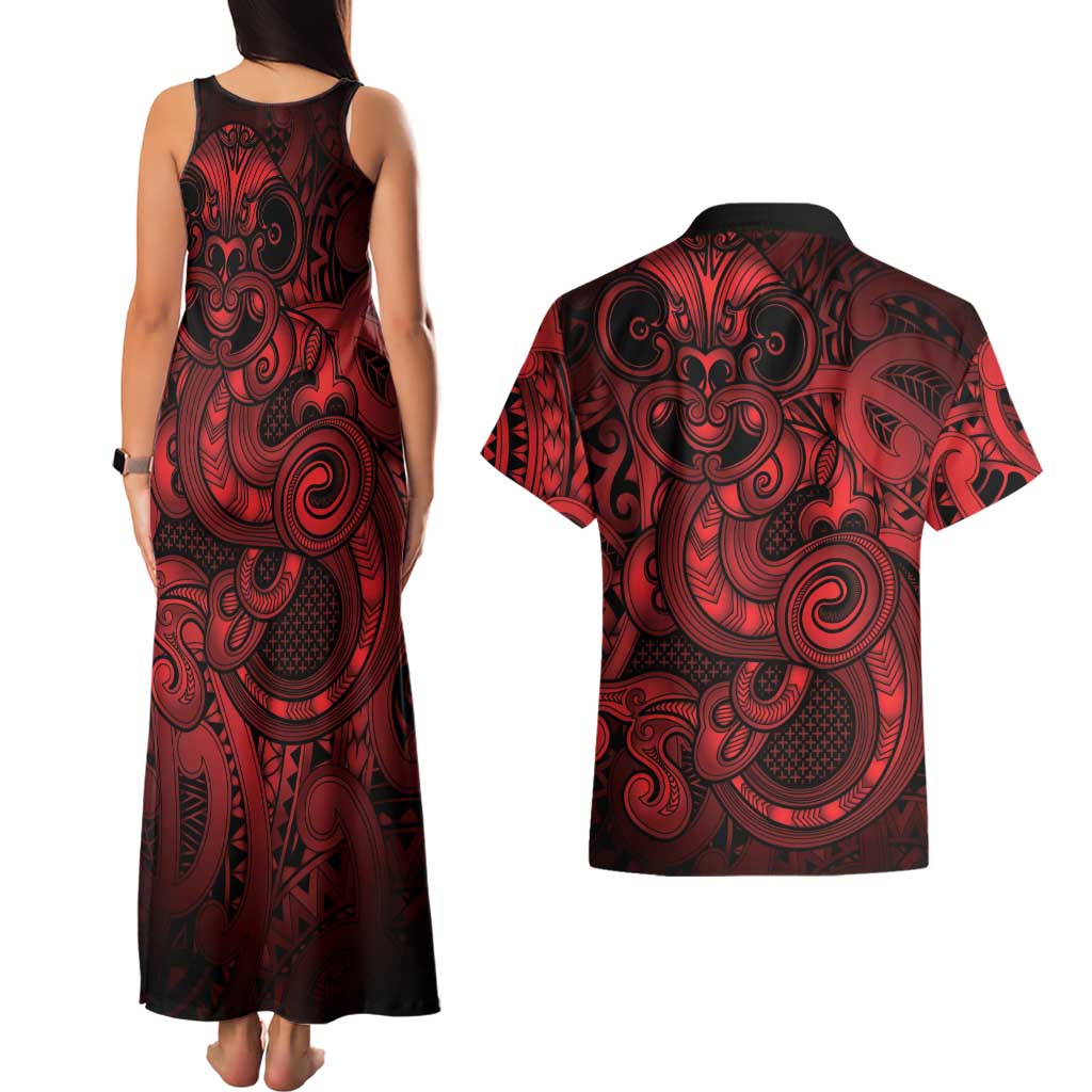 Aotearoa Maori Hei Tiki Couples Matching Tank Maxi Dress and Hawaiian Shirt Whero Kowhaiwhai Puhoro Motif LT9 - Polynesian Pride