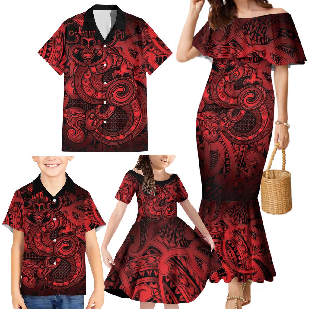 Aotearoa Maori Hei Tiki Family Matching Mermaid Dress and Hawaiian Shirt Whero Kowhaiwhai Puhoro Motif
