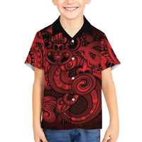 Aotearoa Maori Hei Tiki Family Matching Mermaid Dress and Hawaiian Shirt Whero Kowhaiwhai Puhoro Motif LT9 Son's Shirt Red - Polynesian Pride