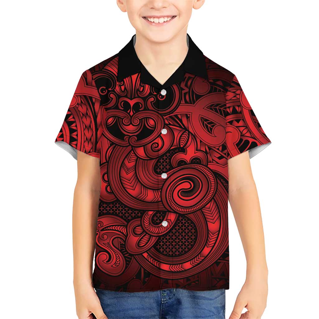 Aotearoa Maori Hei Tiki Family Matching Puletasi and Hawaiian Shirt Whero Kowhaiwhai Puhoro Motif LT9 Son's Shirt Red - Polynesian Pride