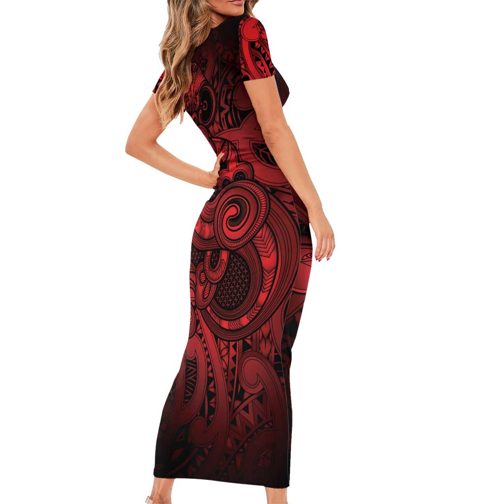 Aotearoa Maori Hei Tiki Family Matching Short Sleeve Bodycon Dress and Hawaiian Shirt Whero Kowhaiwhai Puhoro Motif LT9 - Polynesian Pride