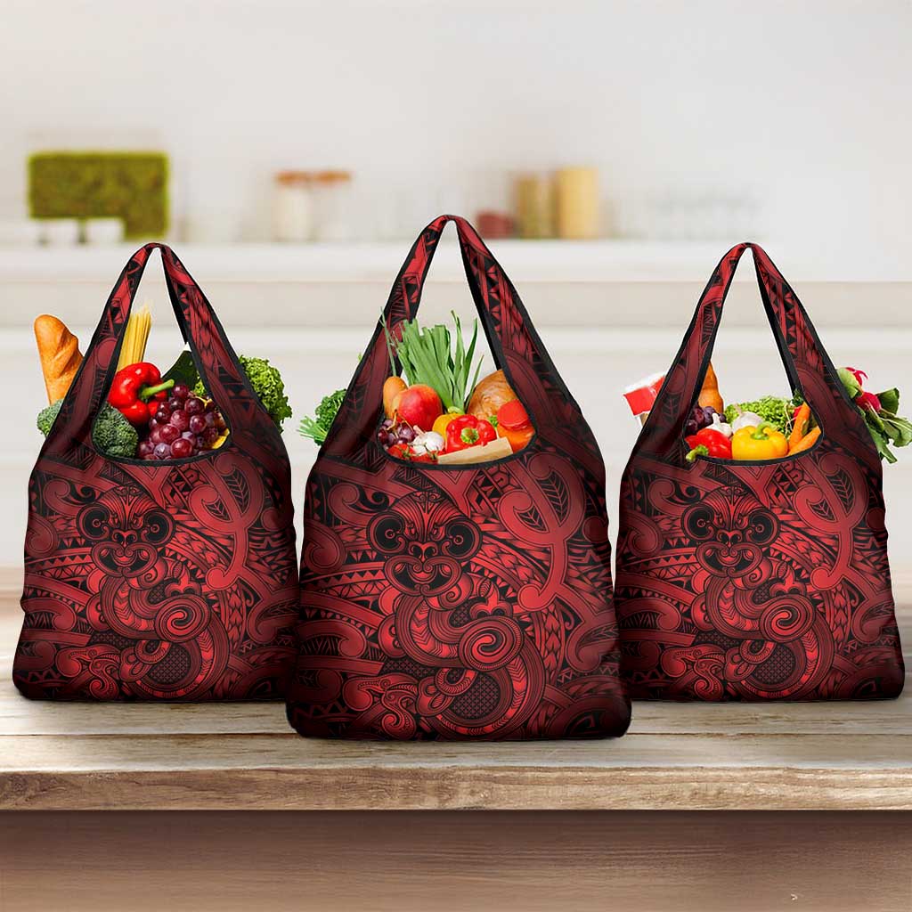 Aotearoa Maori Hei Tiki Grocery Bag Whero Kowhaiwhai Puhoro Motif