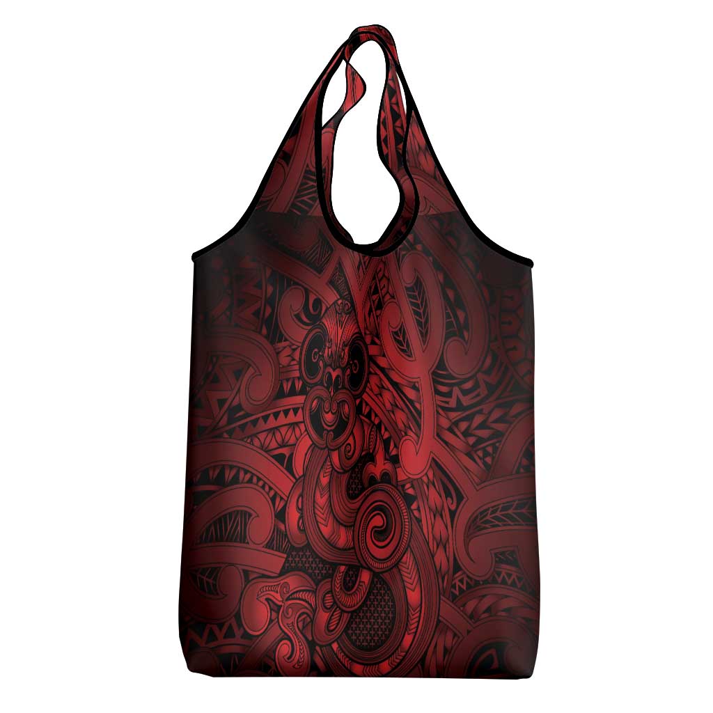 Aotearoa Maori Hei Tiki Grocery Bag Whero Kowhaiwhai Puhoro Motif
