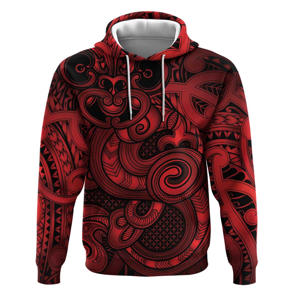 Aotearoa Maori Hei Tiki Hoodie Whero Kowhaiwhai Puhoro Motif