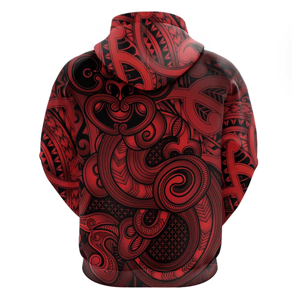 Aotearoa Maori Hei Tiki Hoodie Whero Kowhaiwhai Puhoro Motif