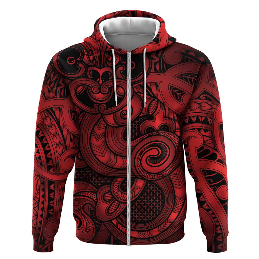 Aotearoa Maori Hei Tiki Hoodie Whero Kowhaiwhai Puhoro Motif