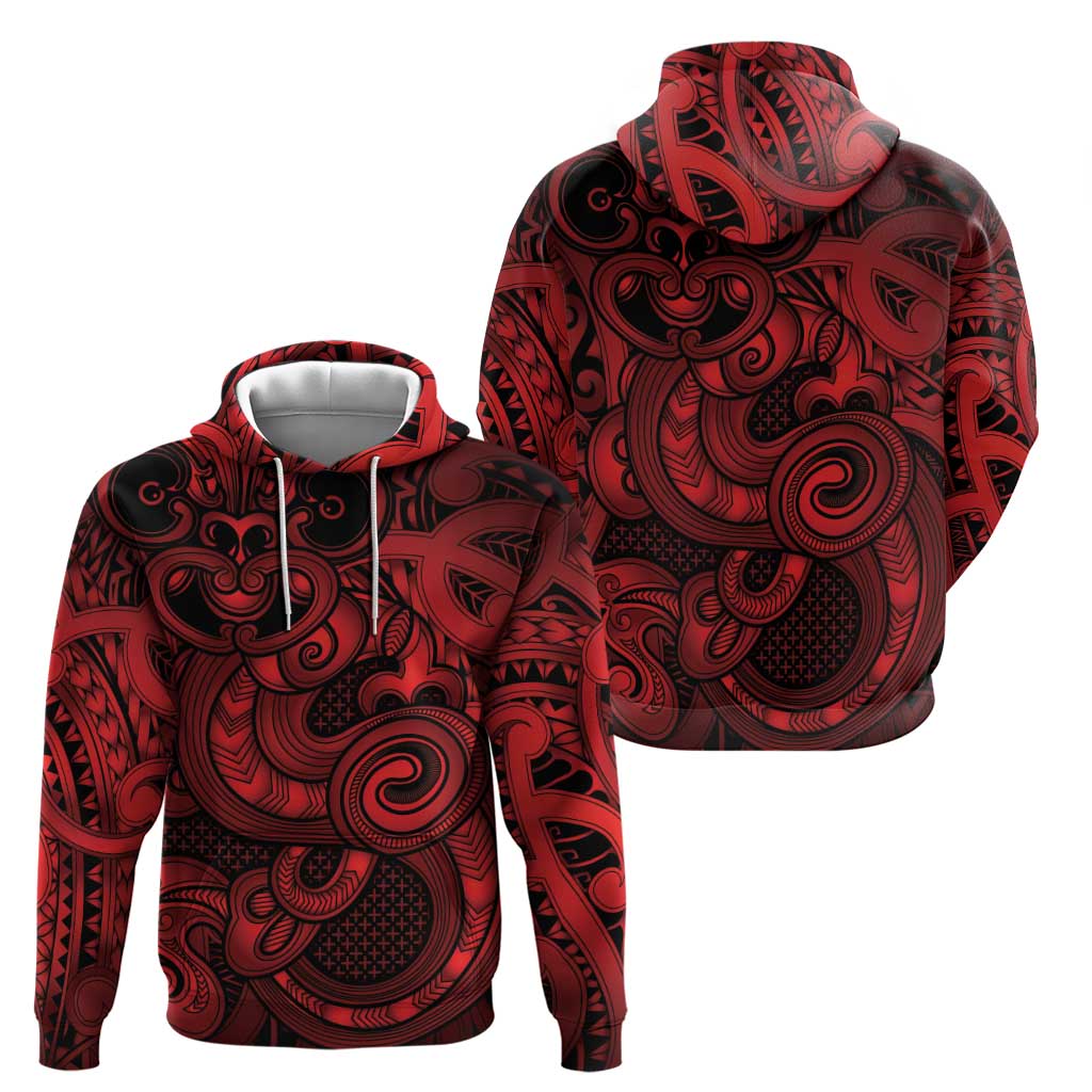 Aotearoa Maori Hei Tiki Hoodie Whero Kowhaiwhai Puhoro Motif